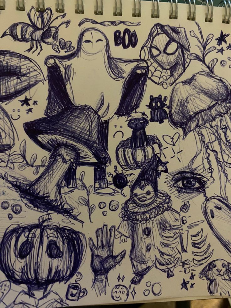 this is a drawing of some people in the woods with their faces drawn on paper