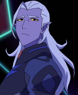 an animated character with long white hair and yellow eyes, standing in front of neon lights