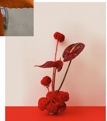 a vase filled with red flowers on top of a table