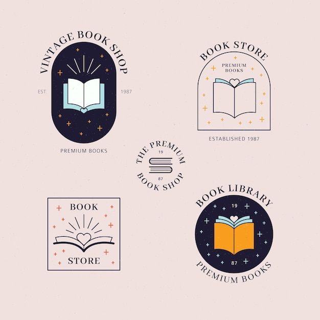 four different logos with books on them and the words vintage books store written in white