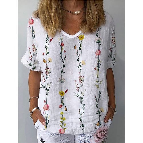 Fabric:Polyester; Sleeve Length:Short Sleeve; Look After Me:Washable,Machine wash; Gender:Women's; Size Suggestion:standard size, select your usual size; Style:Casual; Elasticity:Inelastic; Tops Type:Shirt,Blouse; Occasion:Casual,Daily,Holiday; Top Length:Regular; Fit Type:Loose; Pattern:Floral; Design:Print,Patchwork; Neckline:V Neck; Front page:FF; Listing Date:07/08/2022; Production mode:Self-produce; Bust:; Length:; Print Type:3D Print Blouse Classy, Floral Tunic Tops, Floral Tunic, Linnet, Oversized Pullover, Casual Tops For Women, Loose Blouse, Floral Print Blouses, Sewing Gifts