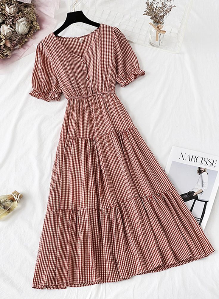 Women's Dress A Line V Neck Plaid Dress on Luulla Casual V-neck Plaid Dress, Casual Plaid V-neck Dress, Fall Plaid V-neck Dress, Casual Plaid V-neck Midi Dress, Elegant Plaid V-neck Dress, Trending Fashion Outfits, Plaid Dress, Classy Women, Hunger Games