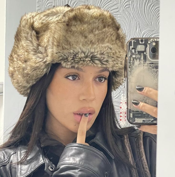 credit - luvyute Fur Hat Outfit, Russian Winter Hat, Winter Hat Outfit, Russian Hat, Selfie Inspo, Hat Outfit, Faux Fur Hat, Winter Inspo, Fur Hat