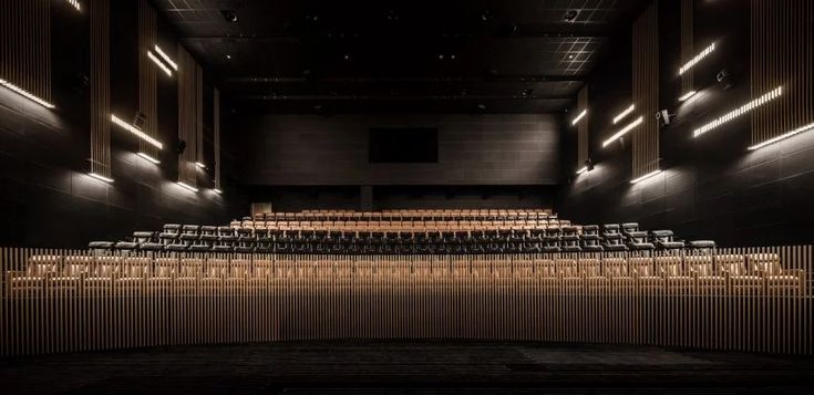 an empty auditorium with rows of seats