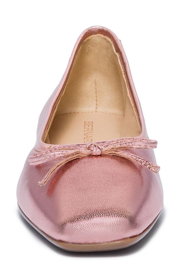 A classic ballet flat crafted from luxe leather gets a contemporary update with a blunt square toe and a dainty bow ornament. Leather upper and lining/rubber sole Made in Brazil Pink Leather Ballet Flats For Formal Occasions, Formal Square Toe Ballet Flats, Formal Pink Leather Ballet Flats, Luxury Ballet Flats With Bow, Elegant Pink Ballet Flats For Party, Elegant Pink Evening Flats, Elegant Square Toe Ballet Flats With Leather Sole, Elegant Pink Flats With Removable Insole, Chic Calf Leather Flats With Bow