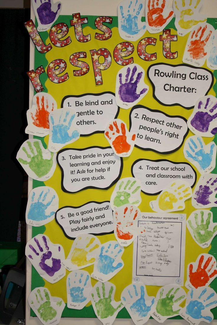 a bulletin board with handprints on it that says speech and reading class charter