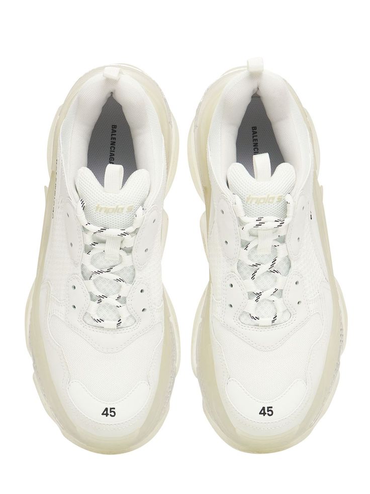 Find BALENCIAGA Triple S Clear Sole Sneakers on Editorialist. Back pull loop. Front lace-up closure. Embroidered details. Logo details. Vintage effect many vary. Mesh lining. Rubber midsole. Rubber sole Designer Lace-up Sneakers With Medium Fit, Balenciaga Triple S Clear Sole, Balenciaga Men, Balenciaga Women, Vintage Effect, Sole Sneakers, Embroidered Details, Balenciaga Triple S, Crossbody Messenger Bag