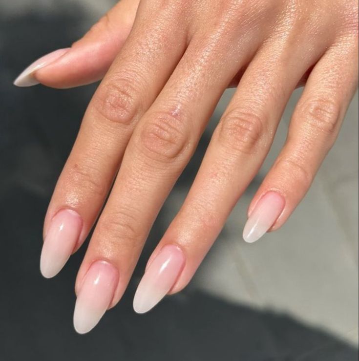 Almond Neutral Nails, Natural French Tip Nails, Natural French Tip, Ombre French Nails, Classy Nail, 2023 Nails, Retro Nails, Ombre Acrylic Nails, Blush Nails