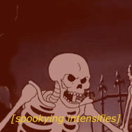 a skeleton is talking on the phone while sitting in front of a fence that says spooking intensities