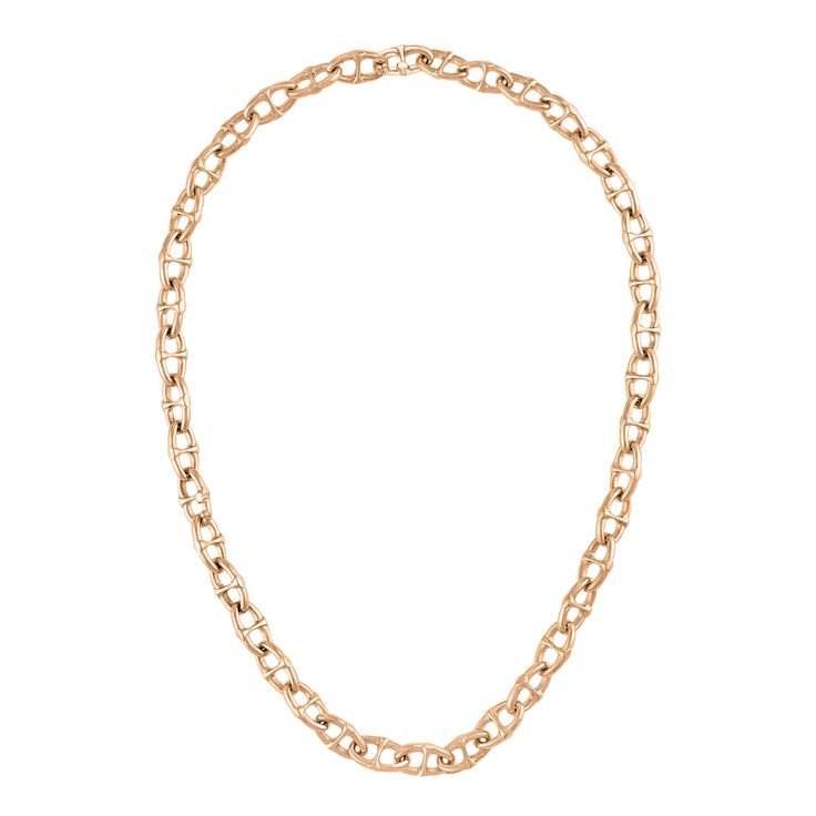 Classic in detail, modern in interpretation, the Mariner Link Necklace is composed of solid 18k gold links. (60 grams) Made-to-order. Made by artisans in New York. Available in 18k yellow, rose or white gold. Gold is certified responsibly sourced. The clasp is a Large link for a seamless style. Necklaces and bracelets can be put together to create longer and unique silhouettes. Custom lengths are available. 14k Yellow Gold Chain Link Necklace, Modern Rose Gold Link Chain Necklace, Modern Rose Gold Oval Link Chain Necklace, Luxury Rose Gold Oval Link Chain Necklace, Fine Jewelry Yellow Gold Chain Link Necklace, Luxury Yellow Gold Chain Necklace With Hook And Links, Luxury Rose Gold Chain Link Necklace, 14k Gold Link Necklaces In Gold-tone, Gold-tone 14k Gold Link Necklace