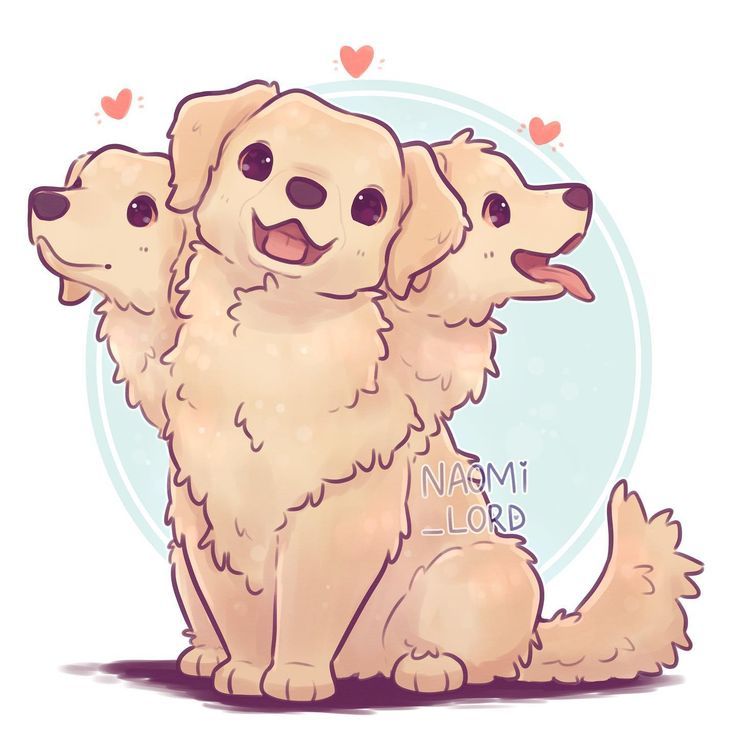 two dogs sitting next to each other with hearts in the background