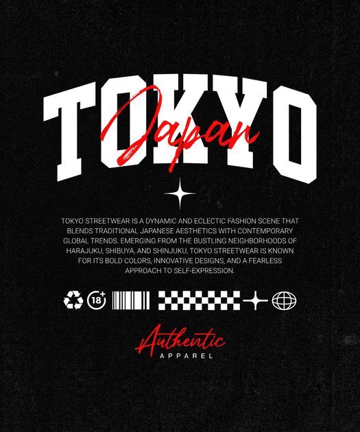 an advertisement for tokyo, japan with the word tokyo written in red and white on black