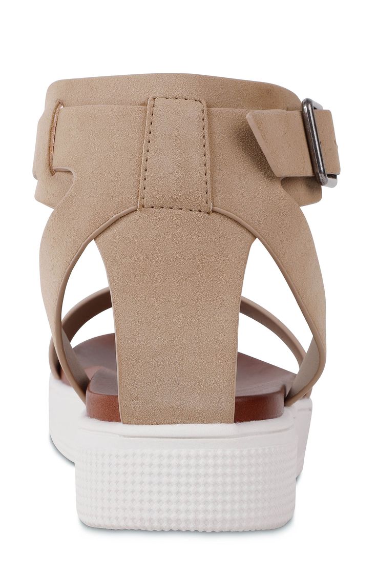 Two-strap styling and a textured platform sole add ample sporty style to this street-chic sandal. Open toe 1" platform Platform sole Adjustable ankle strap with buckle closure Manmade upper, lining and sole Imported Trendy Sport Sandals With Cushioned Footbed And Ankle Strap, Trendy Ankle Strap Sport Sandals With Cushioned Footbed, Trendy Sport Sandals With Ankle Strap, Modern Sport Sandals With Adjustable Strap And Open Toe, Modern Spring Footbed Sandals With Adjustable Strap, Modern Footbed Sandals With Adjustable Strap, Trendy Sport Sandals With Adjustable Ankle Strap, Adjustable Platform Footbed Sandals Casual, Adjustable Open Toe Sport Sandals In Modern Style