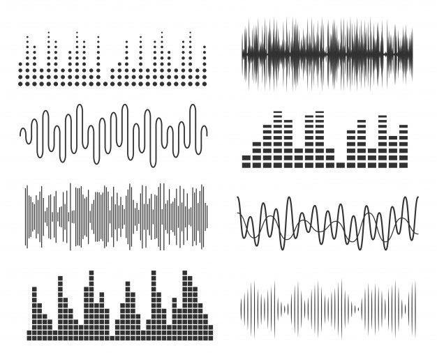 sound waves are shown in black and white, each with different equalizer lines on them