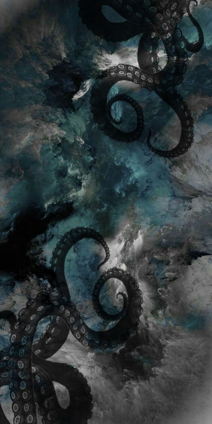 an octopus is floating in the ocean with blue and black paint on it's body