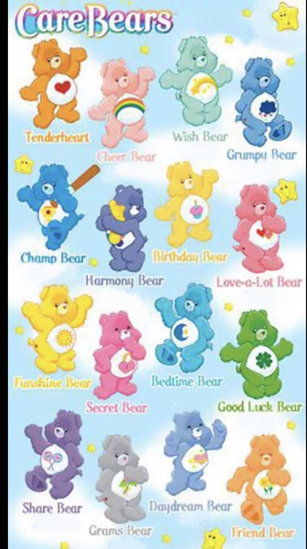 the care bears are all different colors and sizes