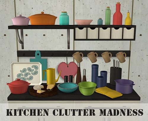 a kitchen cluttered with pots, pans and other cooking utensils on a shelf