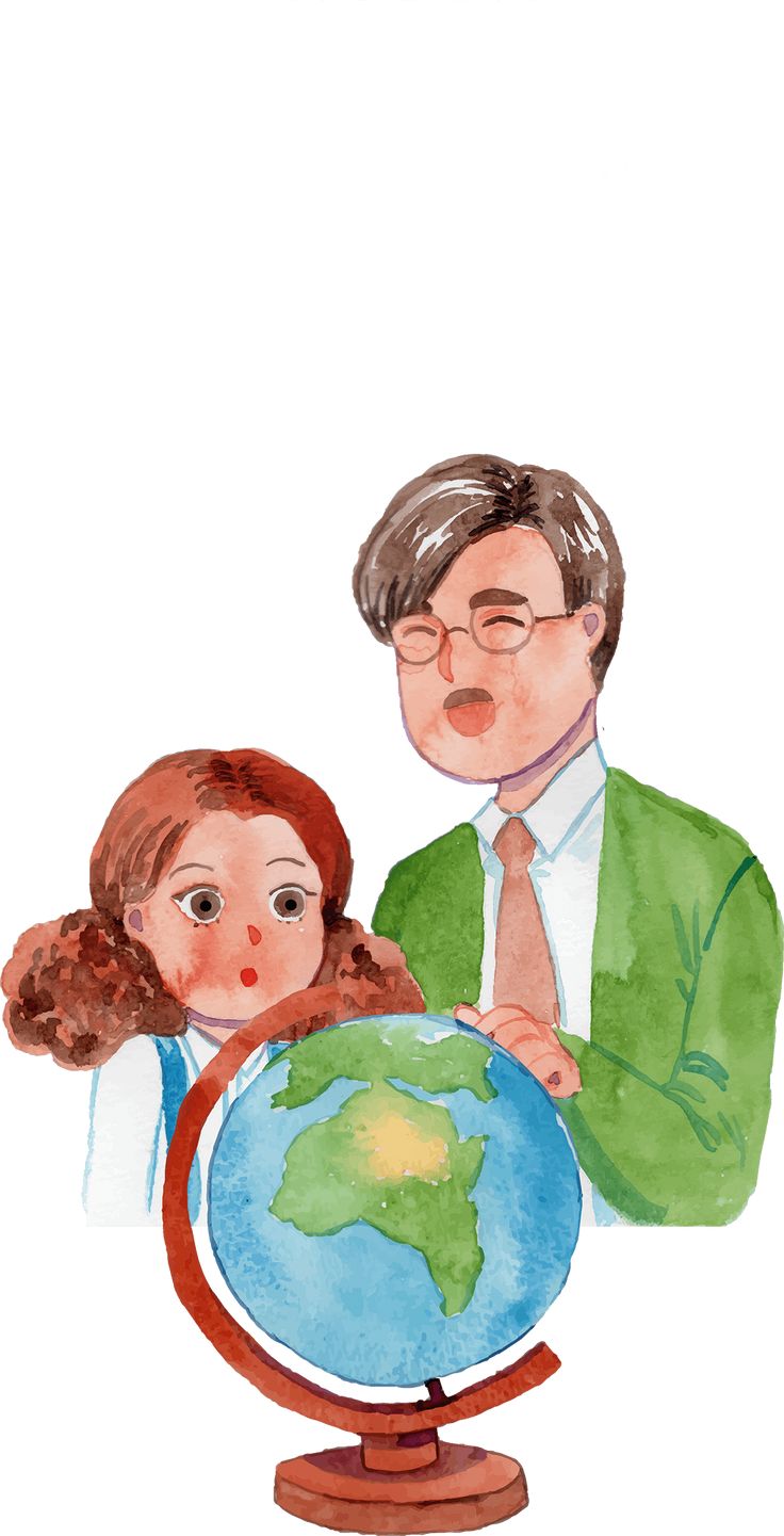 a watercolor painting of a man and woman looking at the earth on a globe