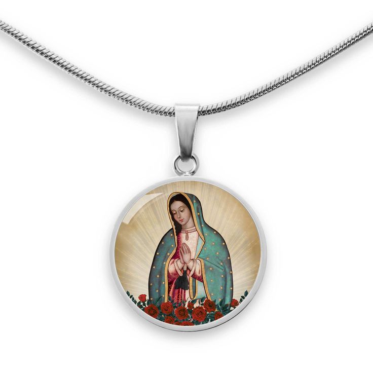 Our Lady of Guadalupe Pendant Necklace Spiritual Our Lady Of Guadalupe Jewelry Gift, Spiritual Virgin Mary Medallion Jewelry, Spiritual Jewelry: Our Lady Of Guadalupe Round Pendant, Our Lady Of Guadalupe Round Pendant As Gift, Our Lady Of Guadalupe, Lady Of Guadalupe, Glass Dome, Glass Domes, Gold Pendant Necklace