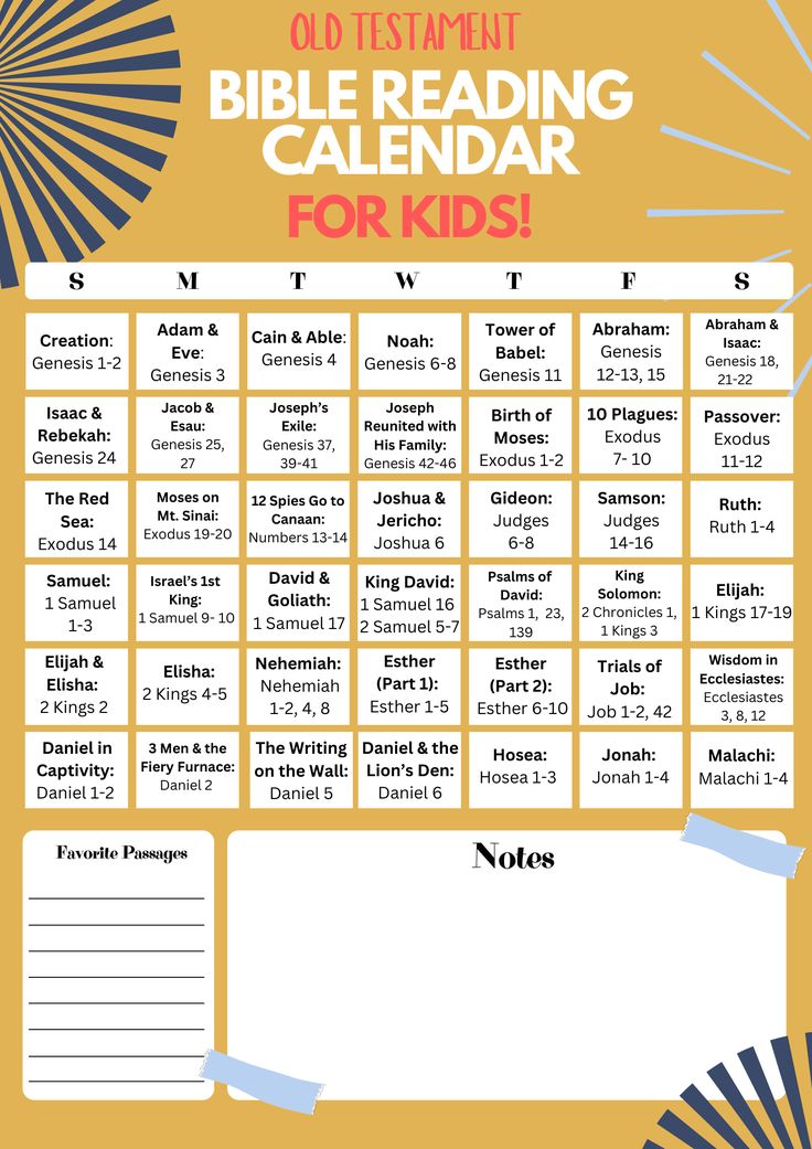 the bible reading calendar for kids