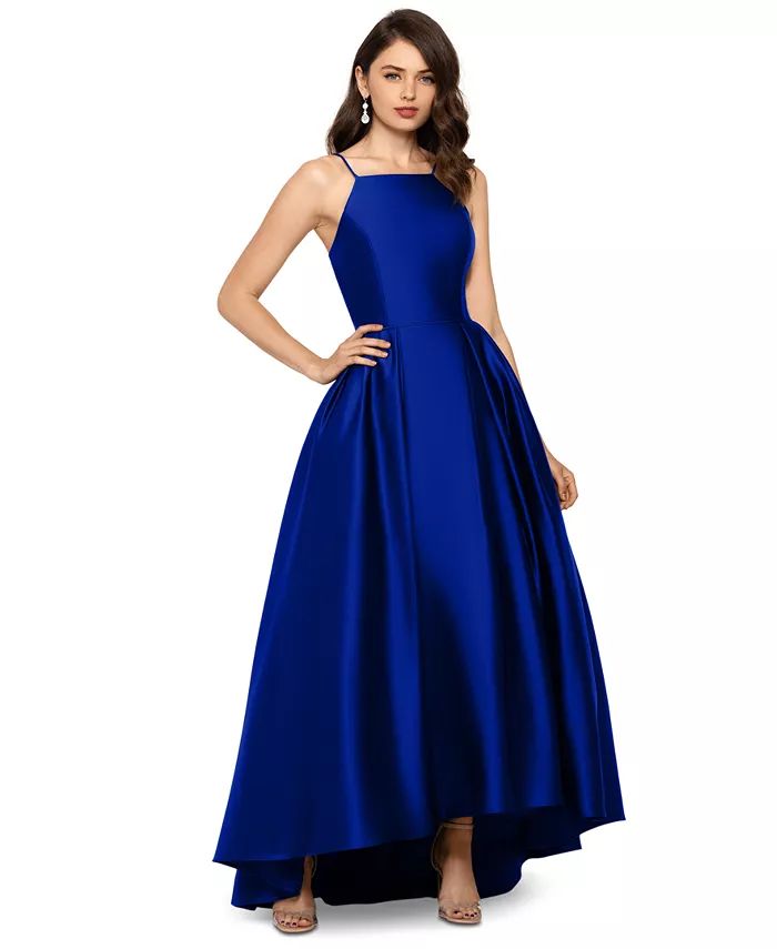 Betsy & Adam - Satin Ballgown Blue Dress Combination, Satin Ballgown, High Low Gown, Satin Ball Gown, Exquisite Gowns, Royal Blue Dress, Satin Gown, Review Dresses, A Line Gown