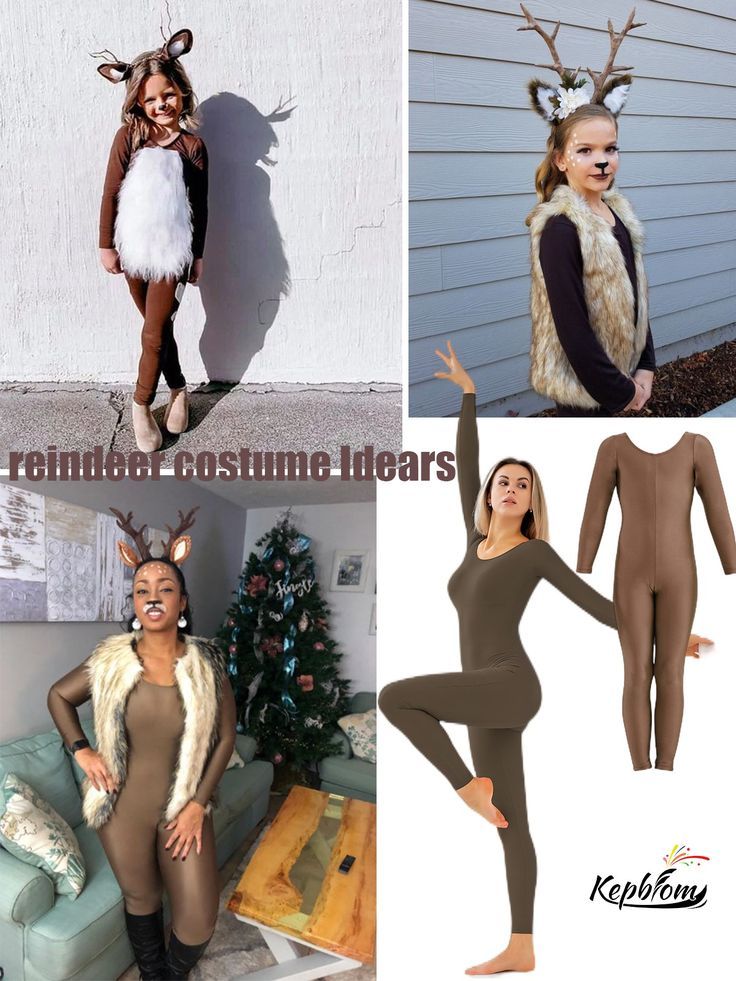 three pictures of women wearing reindeer costumes