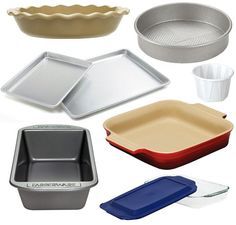 various baking pans and containers with lids