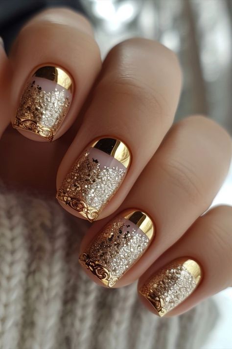 Gold French Tip Nails, Winter Nail Art Designs, Gold French Tip, Manicure Nail Designs, Nail Prices, Dots Nails, Tip Nails, Metallic Nails, Winter Nail Art