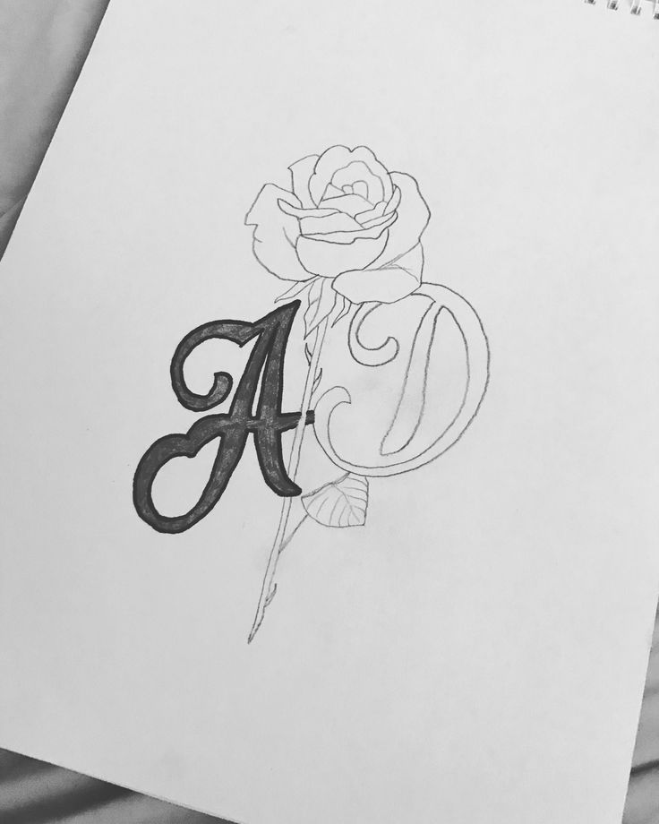 a drawing of a rose with the letter a on it