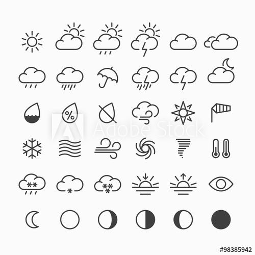 the weather icon set is shown in black and white, with different symbols on it