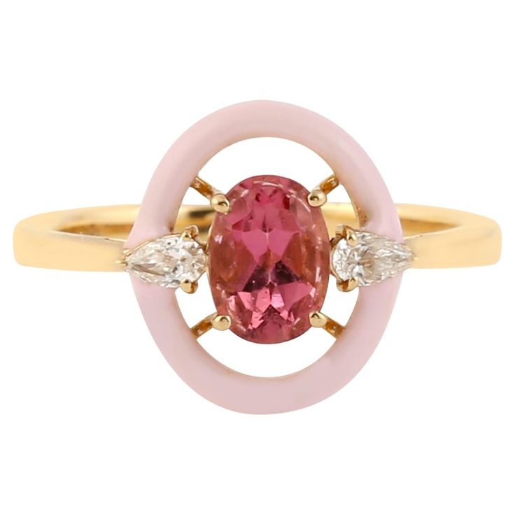 18KT:3.950g,D:0.16ct, Tour:0.89ct,Enam:0.06g, Kelly Rutherford, Premium Jewelry, Contemporary Ring, Pink Enamel, Enamel Ring, Pink Ring, Gold Enamel, Enamel Jewelry, Natural Glow