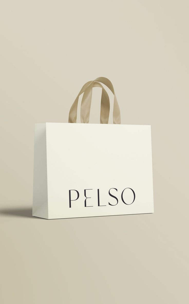 a white bag with the word peso printed on it, sitting against a beige background