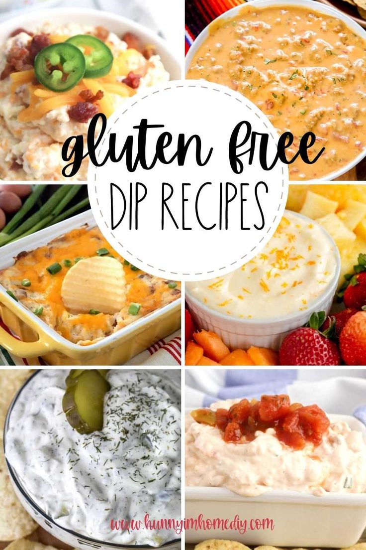 gluten - free dip recipe collage with text that reads gluten - free dip recipes