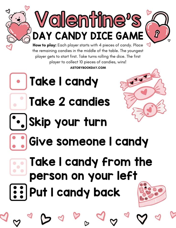 valentine's day candy dice game with instructions to make it fun for the kids