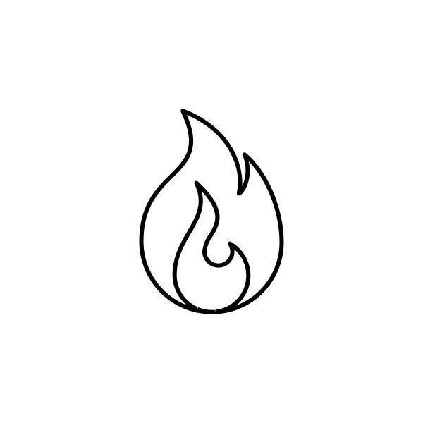 a black and white fire symbol on a white background