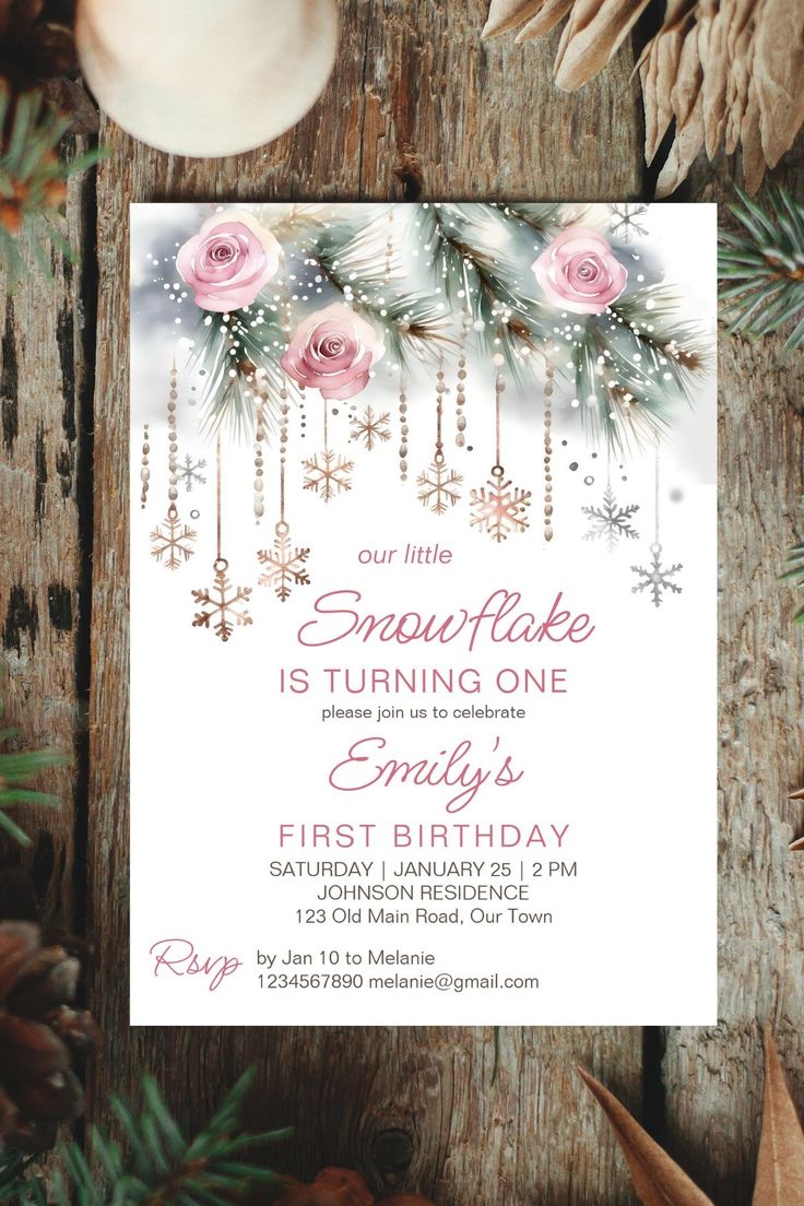 Little snowflake winter wonderland birthday party editable template invitation digital download Snowflake First Birthday, 1st Birthday Girl Winter Theme, Baby Girl First Birthday Theme Winter, First Birthday Girl January, Winteroneder Land Theme Party Girl, January First Birthday Girl, Girl First Birthday Party Ideas Winter, December First Birthday Girl, Winter 1st Birthday Party Girl