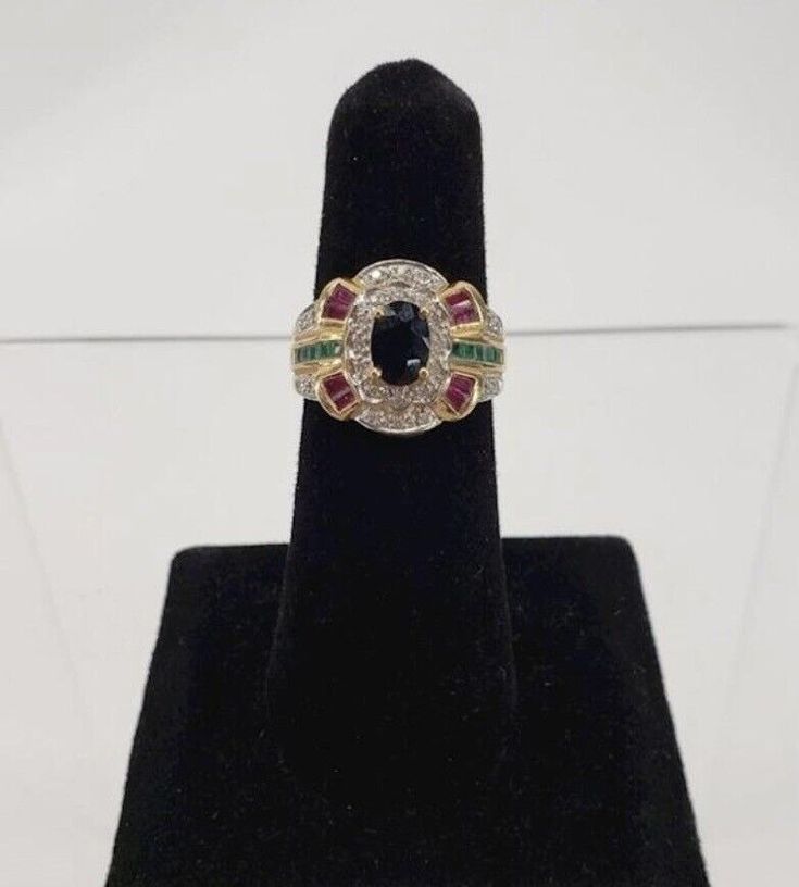 Gorgeous 14k Gold Sapphire Emerald Ruby Diamond Ring | eBay Collectible 14k Gold Multi-stone Rings, Collectible Multi-stone 14k Gold Rings, Elegant Multi-stone Ruby Ring, Formal Ring With Accent Stones, Collectible Diamond Jewelry With Accent Stones, Formal Jewelry Ring With Accent Stones, Fine Jewelry With Accent Stones For Collectors, Exquisite Collectible Ring Jewelry, Formal Multi-stone Costume Jewelry