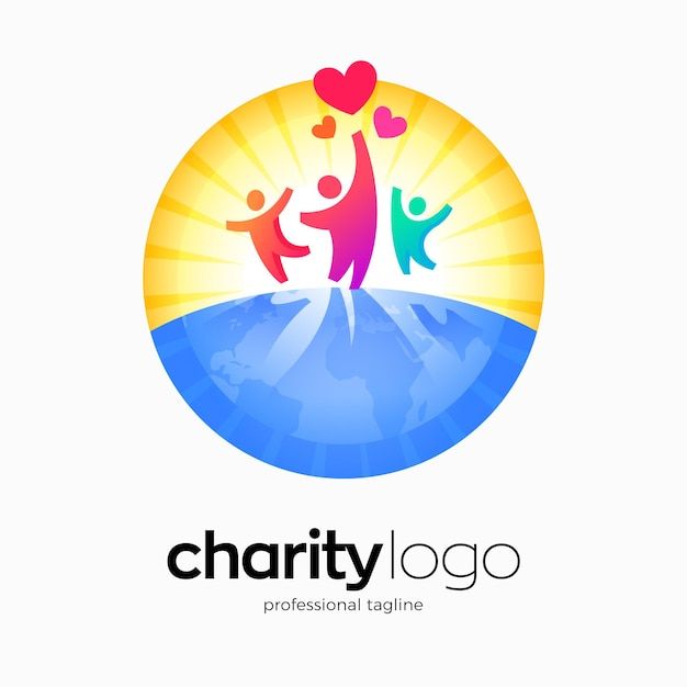 charity logo with people holding hands and heart shapes on top of the image, against a white background