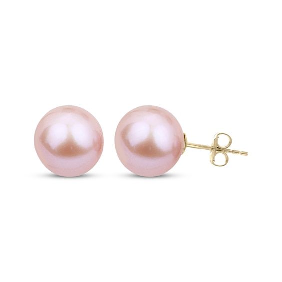 You'll always be pretty in pink with this playful take on classic pearl stud earrings. 14K yellow gold Each earring features a lustrous 7.5 x 8mm pink freshwater cultured pearl Friction backs Pink Pearl Earrings Studs, Pink Gold Earrings, Classic Pink Earrings For Formal Occasions, Classic Pink Akoya Pearl Jewelry, Pink Pearl Earrings For Anniversary, Classic Pink Earrings For Anniversary, Classic Pink Pearl Drop Earrings, Classic Pink Pearl Drop Jewelry, Pink Round Pearl Earrings For Formal Occasions