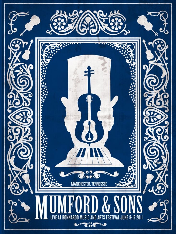 the poster for mumford and sons's concert, featuring an image of a violin