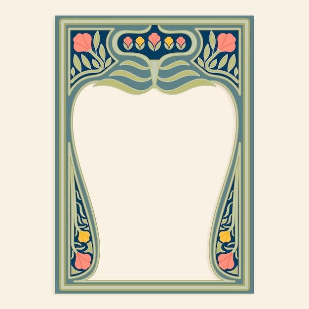 an art nouveau style frame with flowers and leaves on the border, in blue and green