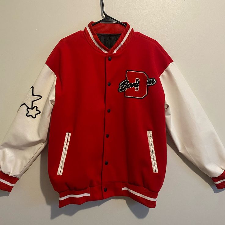 Brand New, Never Worn | When I Buy It, Thought It’s Gonna Fit But Didn’t. Embroidered Hooded Varsity Jacket, Embroidered Cotton Varsity Jacket For Streetwear, Casual Winter Varsity Jacket With Embroidered Graphics, Hooded Embroidered College Varsity Jacket, Hooded Embroidered Varsity Jacket For College, Embroidered Hooded Varsity Jacket For College, Casual Varsity Jacket With Embroidered Logo For Spring, Casual Varsity Jacket With Embroidered Graphics, Trendy Embroidered College Varsity Jacket