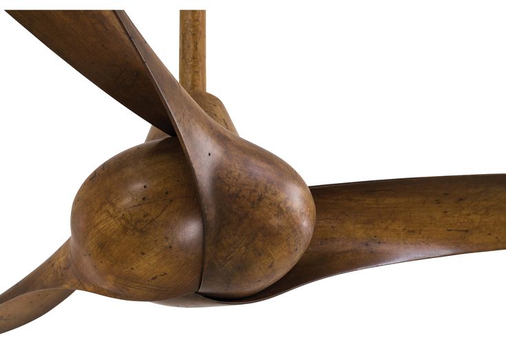 a close up view of a wooden ceiling fan with two blades attached to the blade