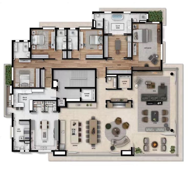 the floor plan of an apartment with two bedroom and three bathroom areas, including one living room