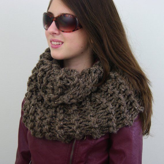 Hand-knitted Chunky Twisted Infinity Cowl Scarf in Barley Fall Knit Infinity Scarf, Hand Knitted Yarn Infinity Scarf For Fall, Hand Knitted Yarn Scarves For Fall, Hand-knitted Yarn Scarves For Fall, Fall Hand Knitted Yarn Infinity Scarf, Brown Knitted Pattern For Winter, Hand Knitted Infinity Scarf For Fall, Handmade Knit Infinity Scarf For Fall, Hand Knitted Brown Winter Knitting Pattern