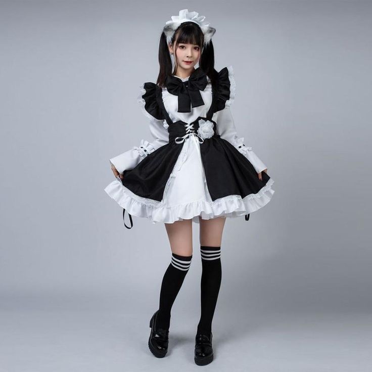 Maid Anime Dress Black and White Apron Dress Lolita Dress Cosplay Costume is only 29.98, shipping all over the world. Halloween Mini Dress Costume With Ruffles, Halloween Costume Mini Dress With Ruffles, Kawaii Dresses For Costume Party And Cosplay Events, Fitted Harajuku Mini Dress For Costume Party, Fitted Harajuku Mini Dress, Kawaii Costume Dresses For Cosplay Events, White Cosplay Dresses For Events, Harajuku Style Fitted Cosplay Dress, Long Sleeve Harajuku Dress For Cosplay