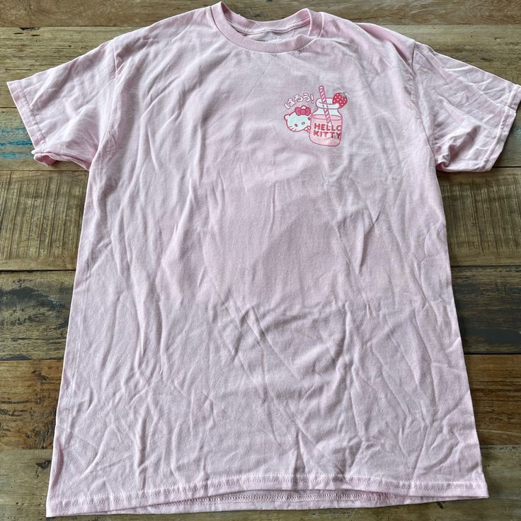 New!! Hello Kitty Strawberry Milk T Shirt. Size Small Casual Pink Hello Kitty T-shirt, Cute Pink Soft-washed Tops, Cute Soft-washed Pink Top, Spring Hello Kitty Print T-shirt With Crew Neck, Hello Kitty Print T-shirt With Crew Neck For Spring, Hello Kitty Print Crew Neck T-shirt For Spring, Spring Hello Kitty Print Crew Neck T-shirt, Cute Soft-washed Pink T-shirt, Hello Kitty Graphic Tee With Short Sleeves