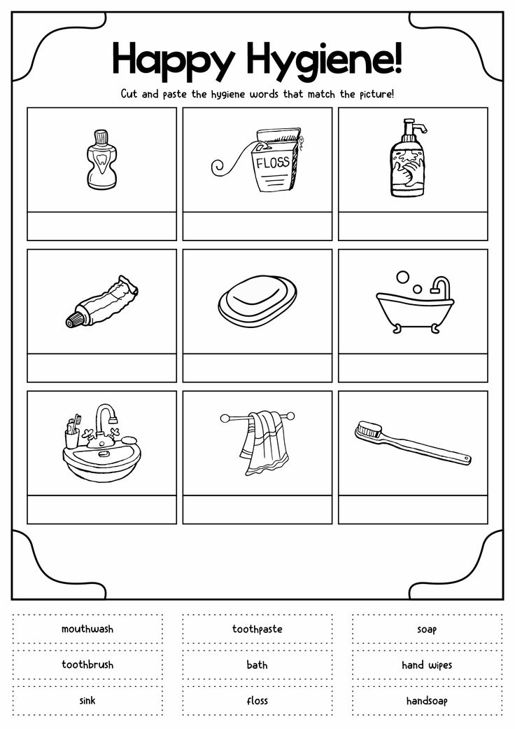 the worksheet for happy hygiene is shown in black and white