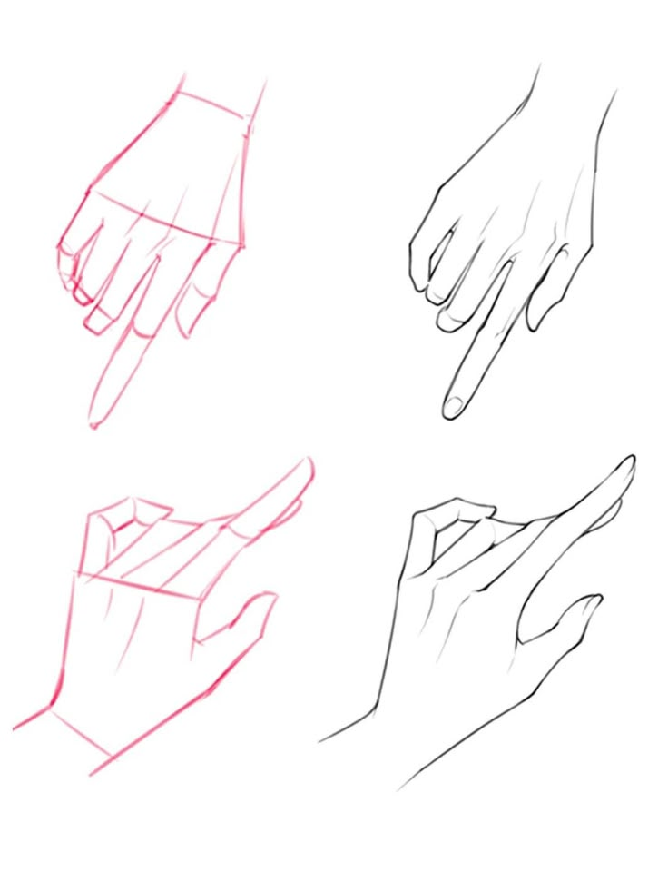 three different hands are shown in red and white