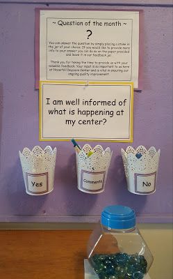 there are three cups with candy in them on the table next to a sign that says question of the month